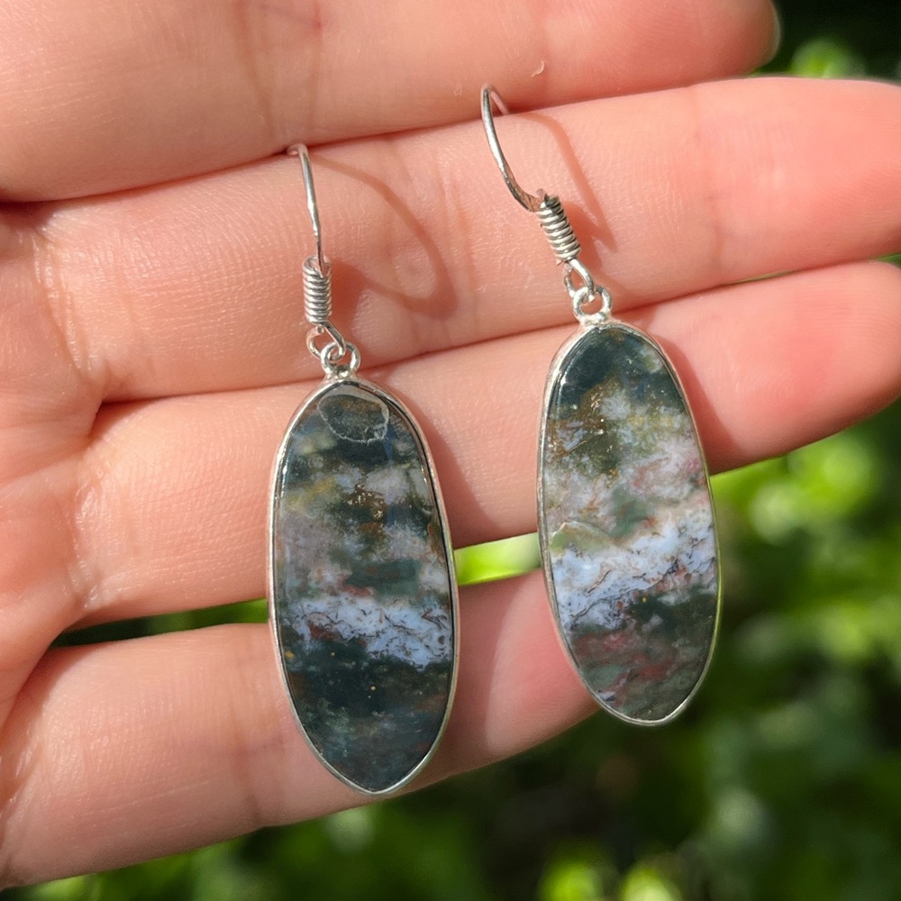 Silver plated‎ blood stone earrings